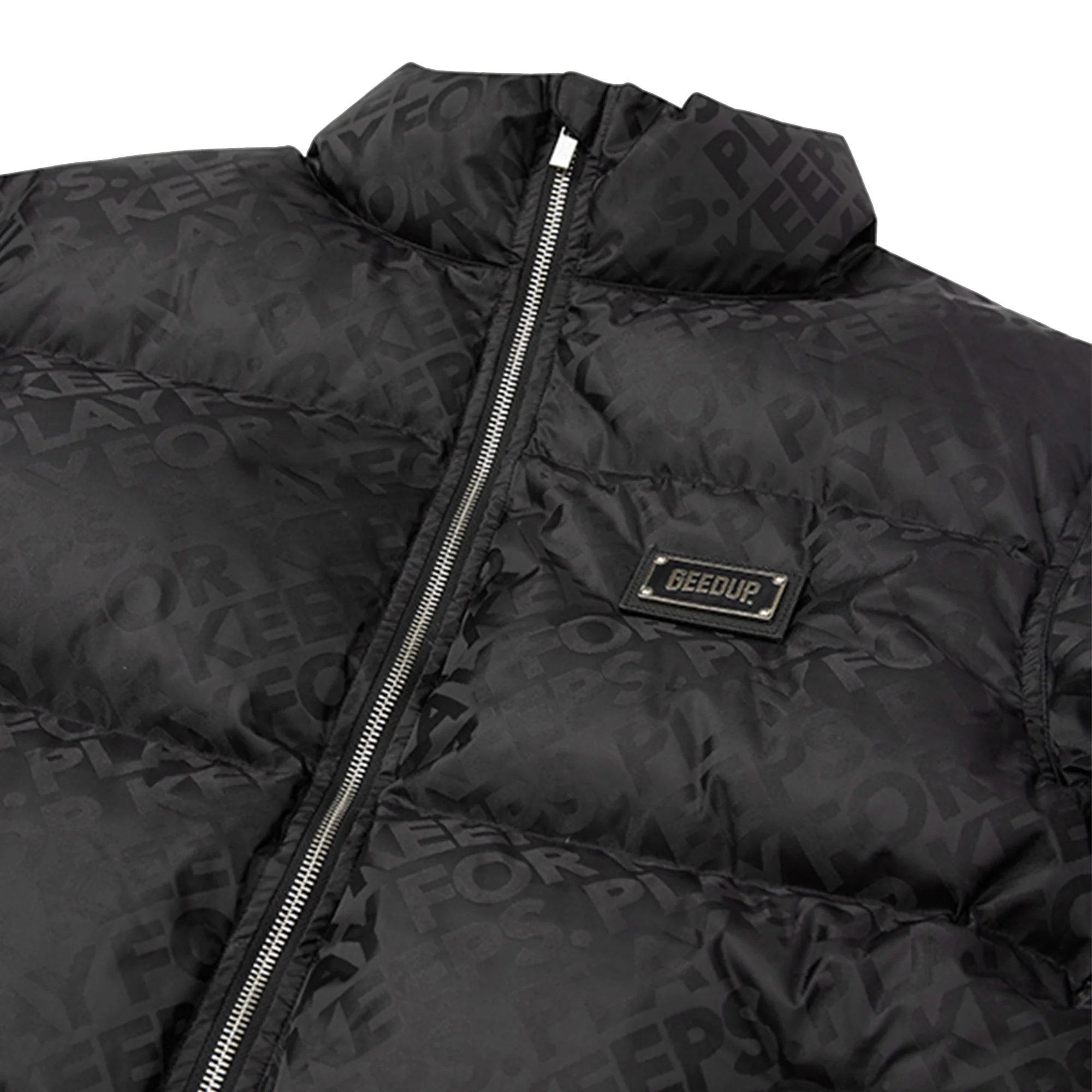 Geedup Play For Keeps Jacquard Puffer Jacket 'Black' - Image 2
