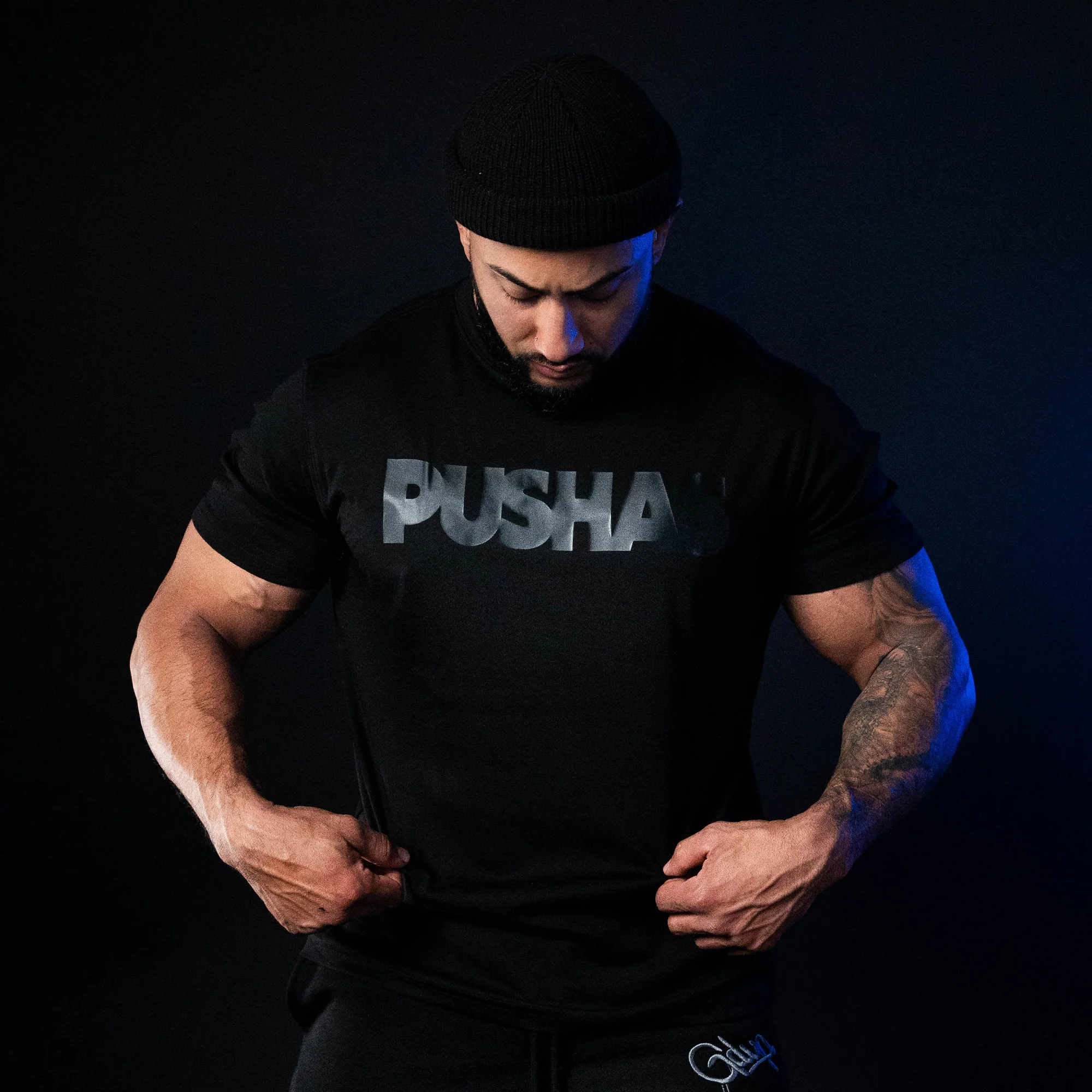 PUSHAS Core Print Logo T-Shirt 'Phantom Black' - Image 4